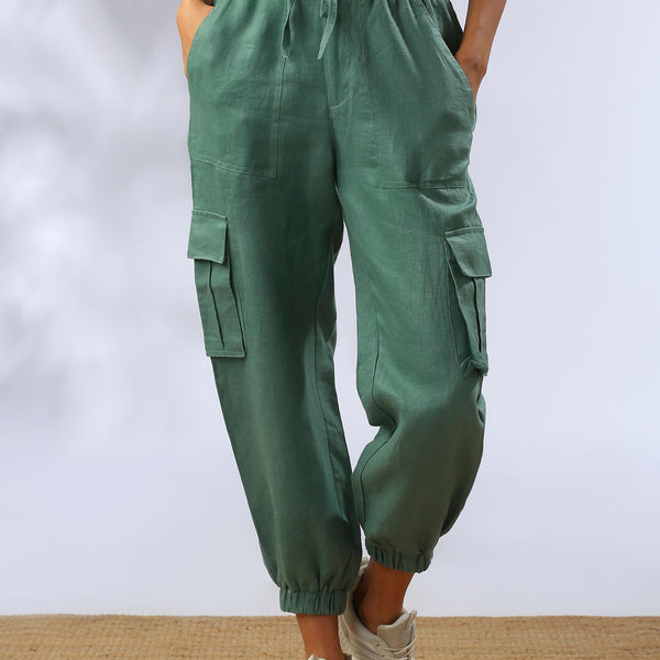 Buy Women Olive Tie Hem Cargo Pants Online at Sassafras